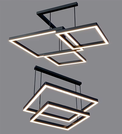 Modern Geometric Chandelier With LED Lighting And Suspended Square Frames 3d model