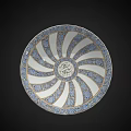 Blue And White Fan Pattern Plate Decoration With Gold Trim Details