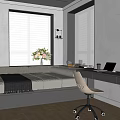 Tatami Bedroom Interior Design With Tatami Bed Desk Laptop Flower Vase And Window Blinds