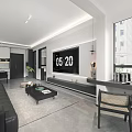 Modern Living and Dining Room Interior With Grey Sofa Glass Coffee Table And Dining Chairs