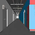 Modern Elevator Corridor With Colorful Walls Linear Lights And Terrazzo Floor 3d model