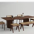 Modern Wooden Dining Table Set With Rectangular Table Upholstered Chairs And Bench 3d model