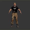 Game Movie Character With Black T-Shirt Camouflage Pants Boots and Cap Standing Pose