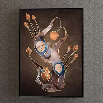 Modern abstract painting simple brown living room abstract decorative painting 3d model