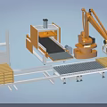 Automated Industrial Equipment With Robotic Arm Conveyor Belt And Pallet Handling System