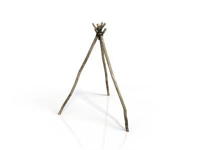 Simple Natural Wooden Sticks Forming Tripod Structure On White Background 3d model