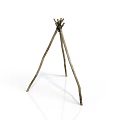 Simple Natural Wooden Sticks Forming Tripod Structure On White Background