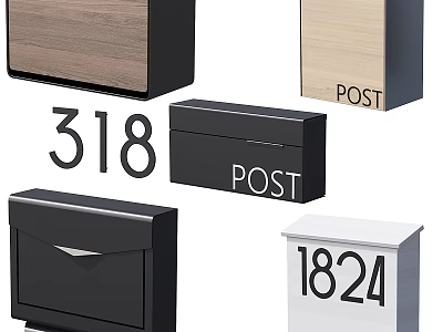 Public Mailboxes with House Numbers 318 1824 and Various Designs in Black White 3d model