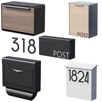 Public Mailboxes with House Numbers 318 1824 and Various Designs in Black White 3d model Public Mailboxes with House Numbers 318 1824 and Various Designs in Black White 3d model