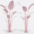 Metallic Leaf Shaped Decorative Ornament Set With Tall Stems And Circular Base 3d model