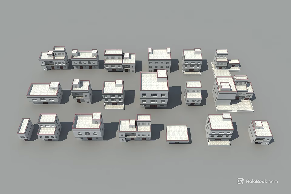 White House Models With Various Architectural Designs Arranged On Grey Background 3d model 