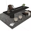 New Chinese Style Tea Table and Chair Low Stool Carpet 3d model