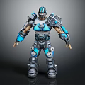 Blue and Silver Mechanical Warrior Character with Detailed Armor and Futuristic Design