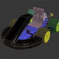 Blue And Black Go Kart With Yellow Wheels Steering Wheel And Brown Seat