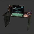 Office Desk with Laptop Showing Warrior 2024 OLD Screen Keyboard Red Device and Cables