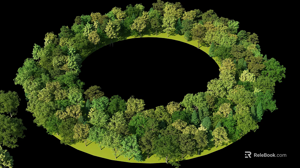 Diverse Circular Plant Combination with Lush Green Trees and Grass Surroundings 3d model 