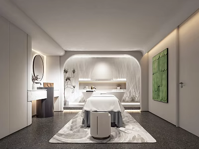 Modern Spa Interior With Massage Table And Decorations 3d model