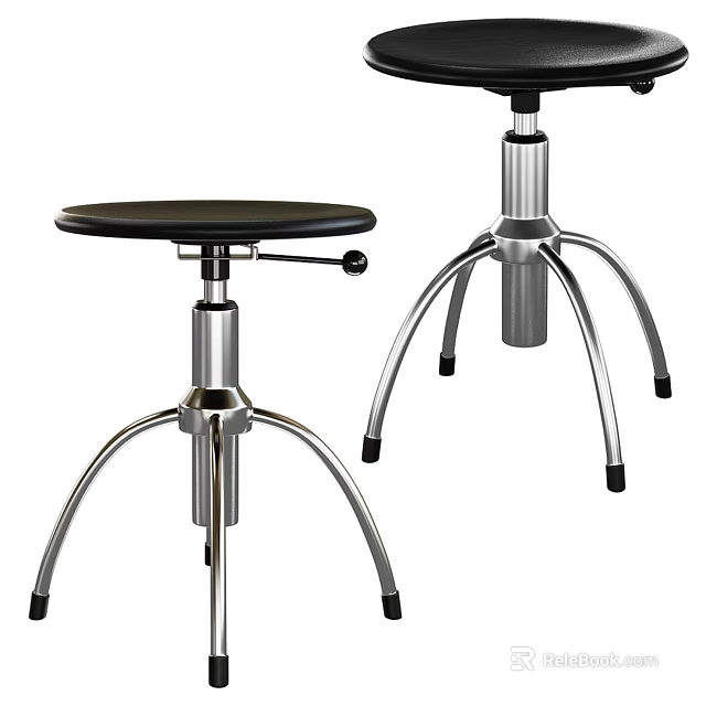 Modern Adjustable Bar Stools With Black Seat And Silver Metal Base 3d model 