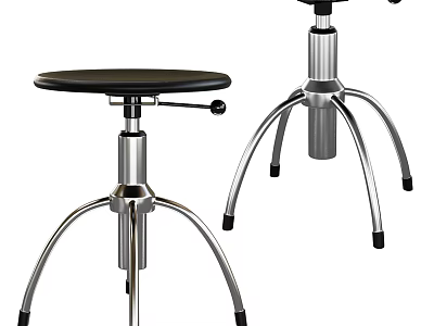 Modern Adjustable Bar Stools With Black Seat And Silver Metal Base 3d model