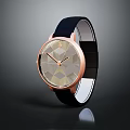 Modern Watch with Black Leather Strap Rose Gold Case and Geometric Dial Design