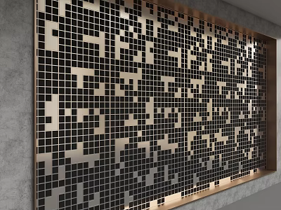 Contemporary Metal Mosaic Partition With Geometric Tile Pattern In Modern Interior Design 3d model