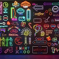 Vibrant Neon Decorative Lights Featuring Various Colorful Signs And Themed Patterns 3d model