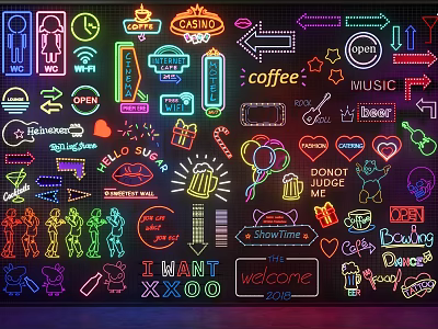 Modern neon net red light creative art light bar neon decorative lights 3d model