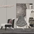 Modern Living Room Interior Featuring Geometric Accent Chairs Artwork And Pendant Lighting