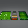 Various Soccer Field Designs With Green Grass Fenced Areas And Seating Stands