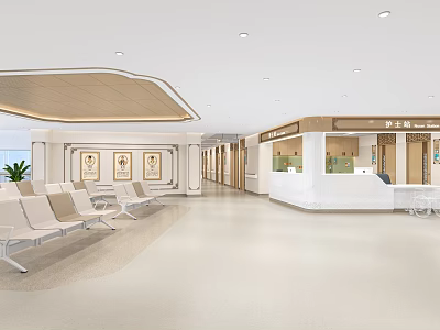 Hospital Outpatient Clinic Lobby With Waiting Seats And Nurse Station 3d model