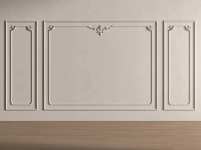 Light Colored Wall With Ornate Gypsum Molding Decoration And Wooden Floor 3d model