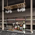 Modern Bar Interior Design With Wine Racks Hanging Glasses And Wooden Bar Stools