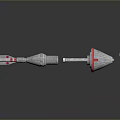 Silver Metal Spear Weapon With Red Accents And Bottom Component 3d model