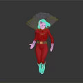 Woman in Red Bodysuit with Yellow Star Emblem Blue Cape Gloves and Boots