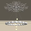 Decorative White Wavy Chandelier With Spherical Bulbs And Ceiling Medallion 3d model