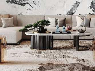 New Chinese Style Sofa Coffee Table Combination Living Room Sofa Coffee Table Multi-person Sofa Leisure Chair Coffee Table Stool 3d model