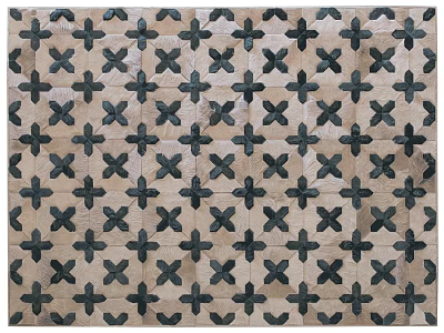 Beige Square Rug With Black Geometric Cross Patterns And Soft Textured Surface 3d model