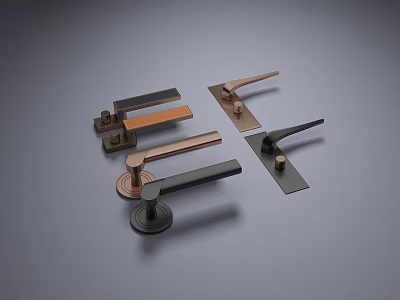 Modern Stylish Door Handles With Various Metal Finishes And Contemporary Designs 3d model