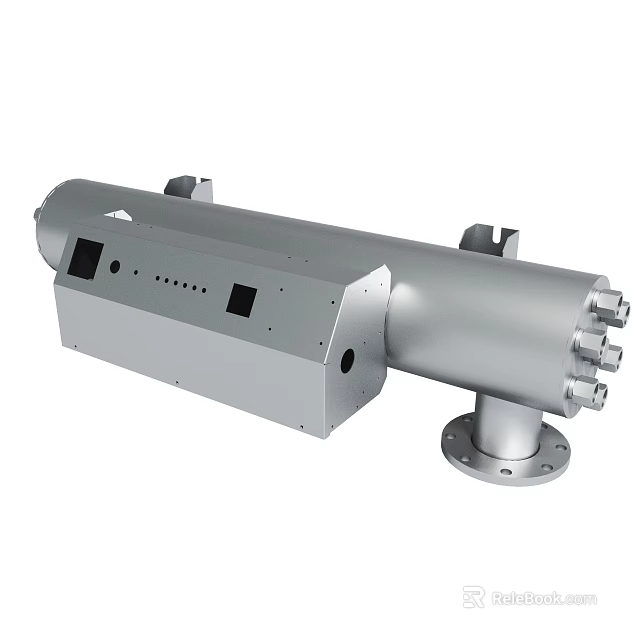 Silver Tubular Industrial Equipment With Multiple Ports And Control Panel 3d model 