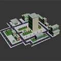Cartoon Scene of Colorful 3D Model Neighborhood With Buildings Roads and Green Areas