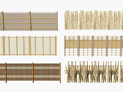 Bamboo Fences with Horizontal Vertical and Woven Patterns for Outdoor Garden 3d model