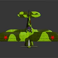 Aerospace Themed Vintage Green Black Camouflage Biplane Model With Red Star And Yellow Propeller