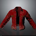 Stylish Red Open Front Jacket With Button Details And Distressed Edges 3d model