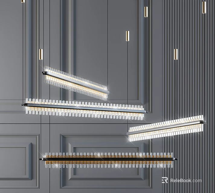 Modern Crystal Chandelier Interior Design With Linear Pendant Style And Hanging Crystal Elements 3d model 