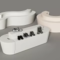 White Curved Display Shelves With Shoes And Small Motorcycle Model