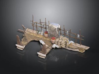 Detailed Construction Site Model With Scaffolding Bricks Barrels And Stones 3d model
