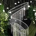 Green Themed Photo Spot With Hanging Decorations Staircase And Fresh Flowers