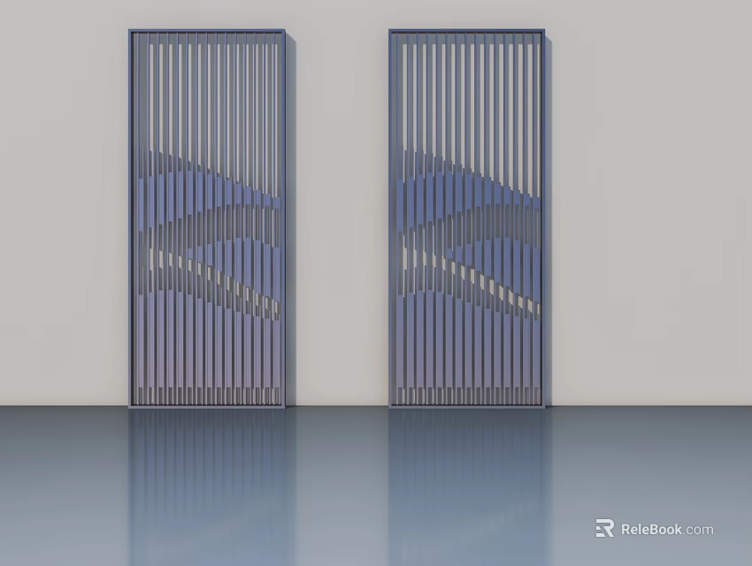 Modern Hinged Doors With Vertical Slats And Wavy Pattern On Smooth Floor 3d model
