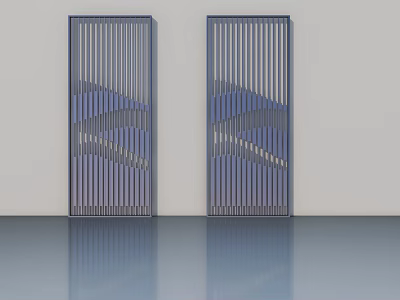 Modern Hinged Doors With Vertical Slats And Wavy Pattern On Smooth Floor 3d model