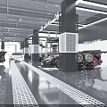4S Car Dealership Interior With Display Cars Service Area And Tire Storage Racks